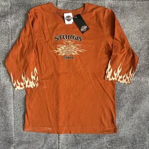 NWT Women's Y2K Harley Davidson Motorcycles Sturgis 2008 Flame Sleeve Shirt Sz L